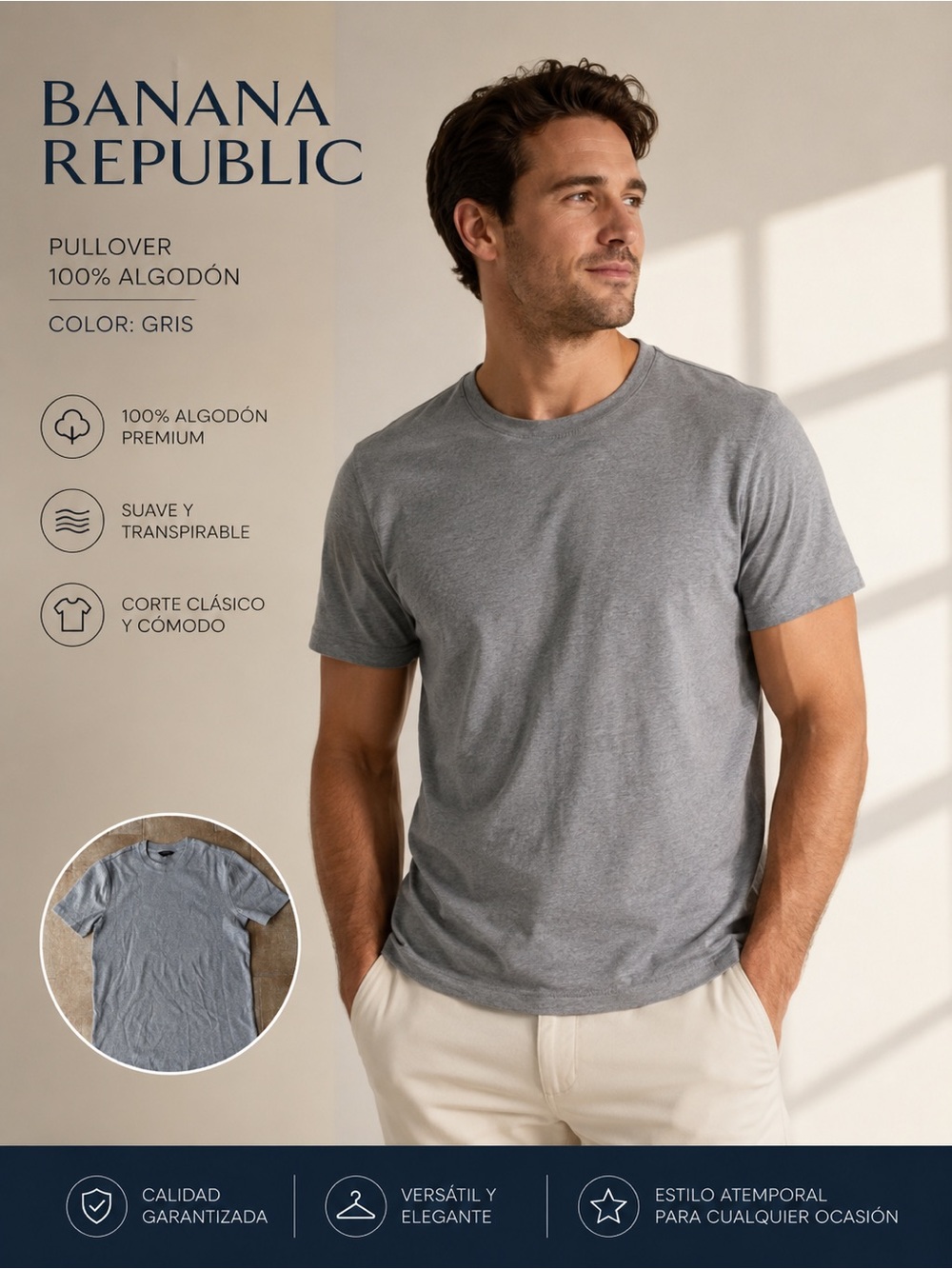 NWT Banana Republic Light Gray Short Sleeve Tee Size M